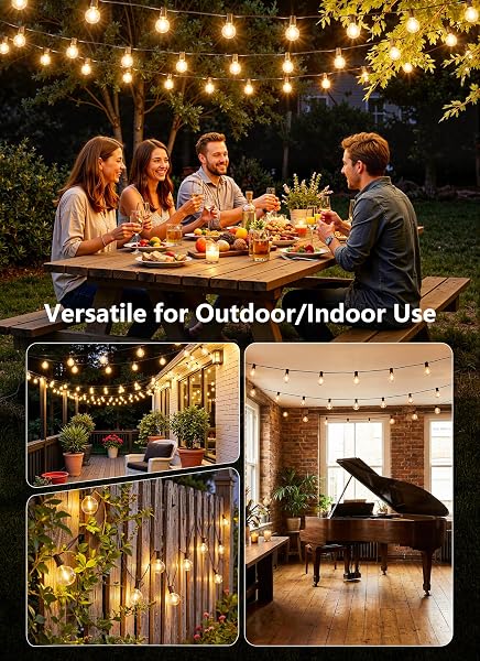 Outdoor String Lights with Remote, 100Ft Outside Waterproof Light with Dimmable G40 LED Bulbs, Shatterproof Connectable Hanging Patio Lights for Porch, Backyard, Bistro, Deck, Balcony, Home Decor - 3