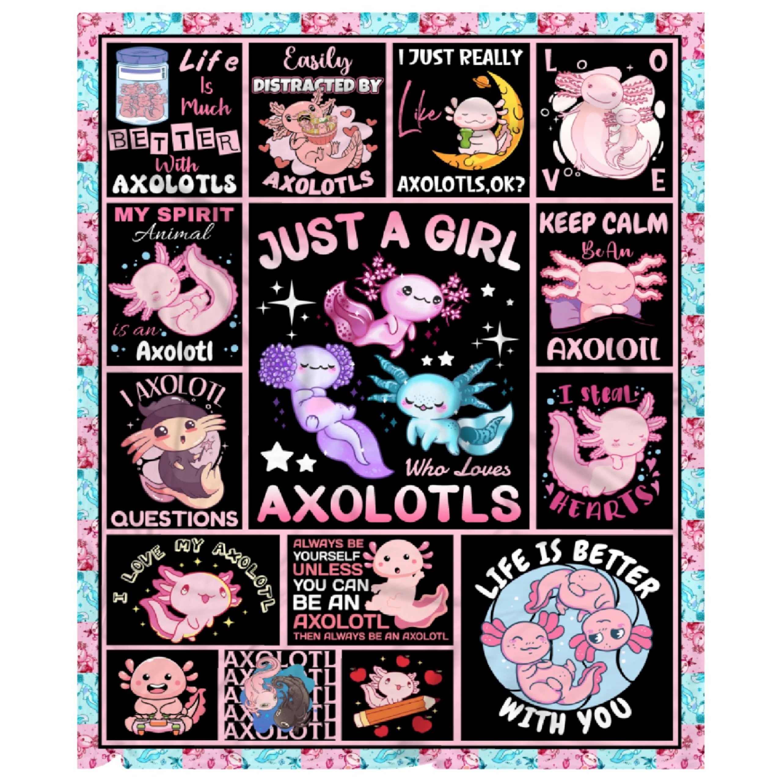 Just A Girl Who Loves Axolotls Blanket Gifts for Girls Boys Women - Super Soft Cozy Warm Throw Sheet for Couch Bed Sofa Office Decor All Season 90"x120" for Whole Family