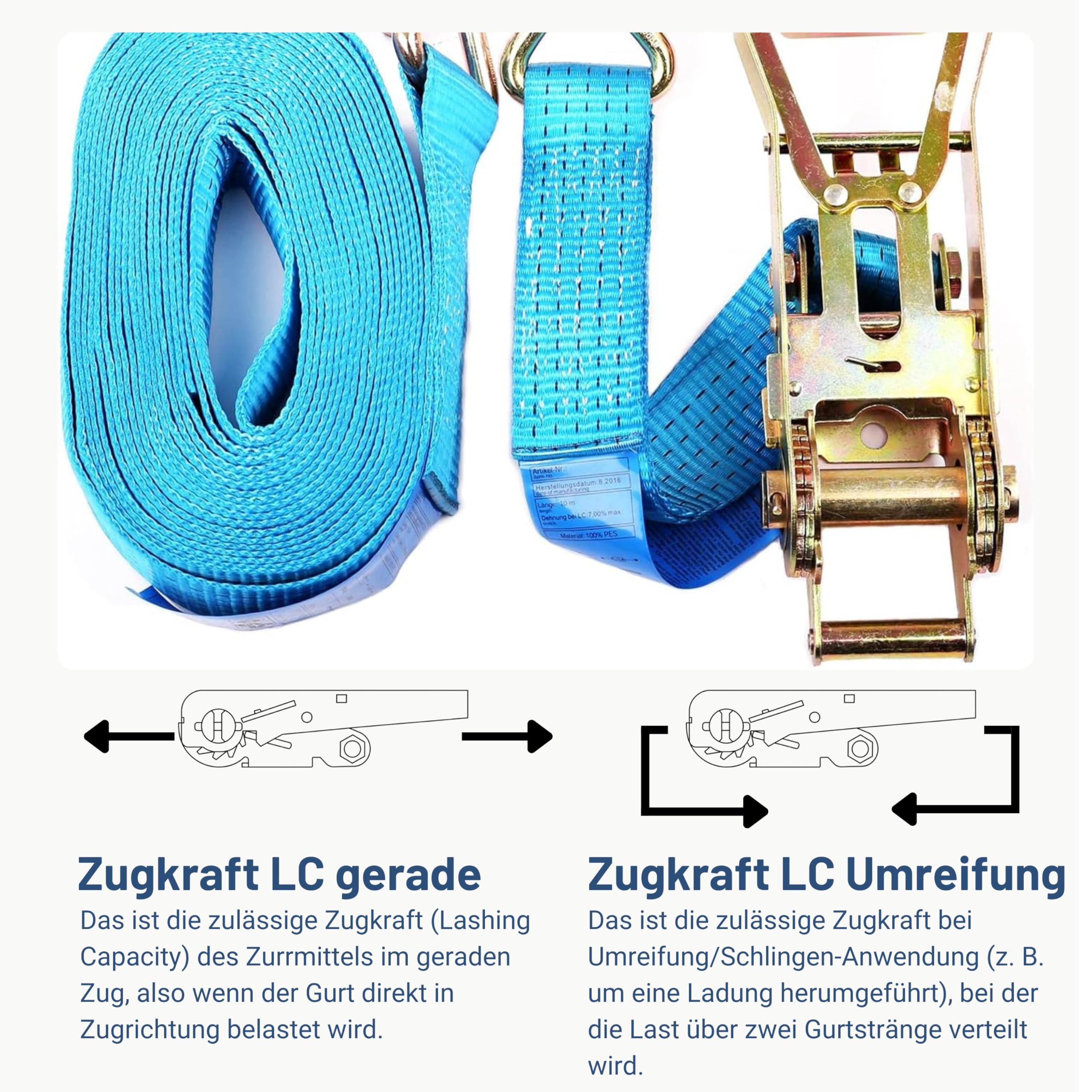 4X Spanngurt Zurrgurt mit Haken 8 m bis 5000 kg, bis 5,0 t / 5000 daN, zweiteilig 2-TLG Ratschengurt blau, 50 mm Gurtbreite