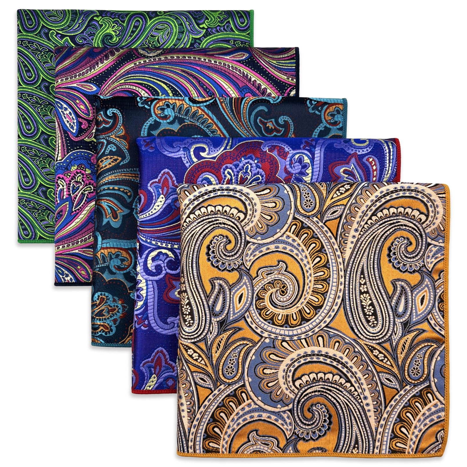 SHLAX&WING 5 Pieces Assorted Mens Silk Pocket Square Set Handkerchiefs