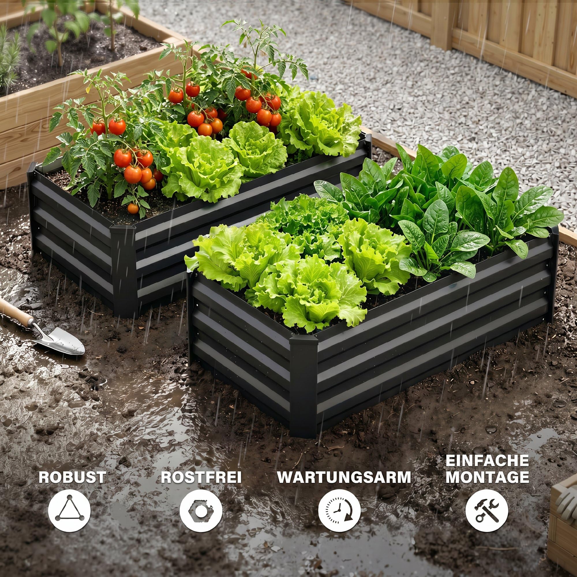 Outsunny Hochbeet 2er-Set Pflanzkasten rostfrei 100 x 60 x 30 cm Dunkelgrau