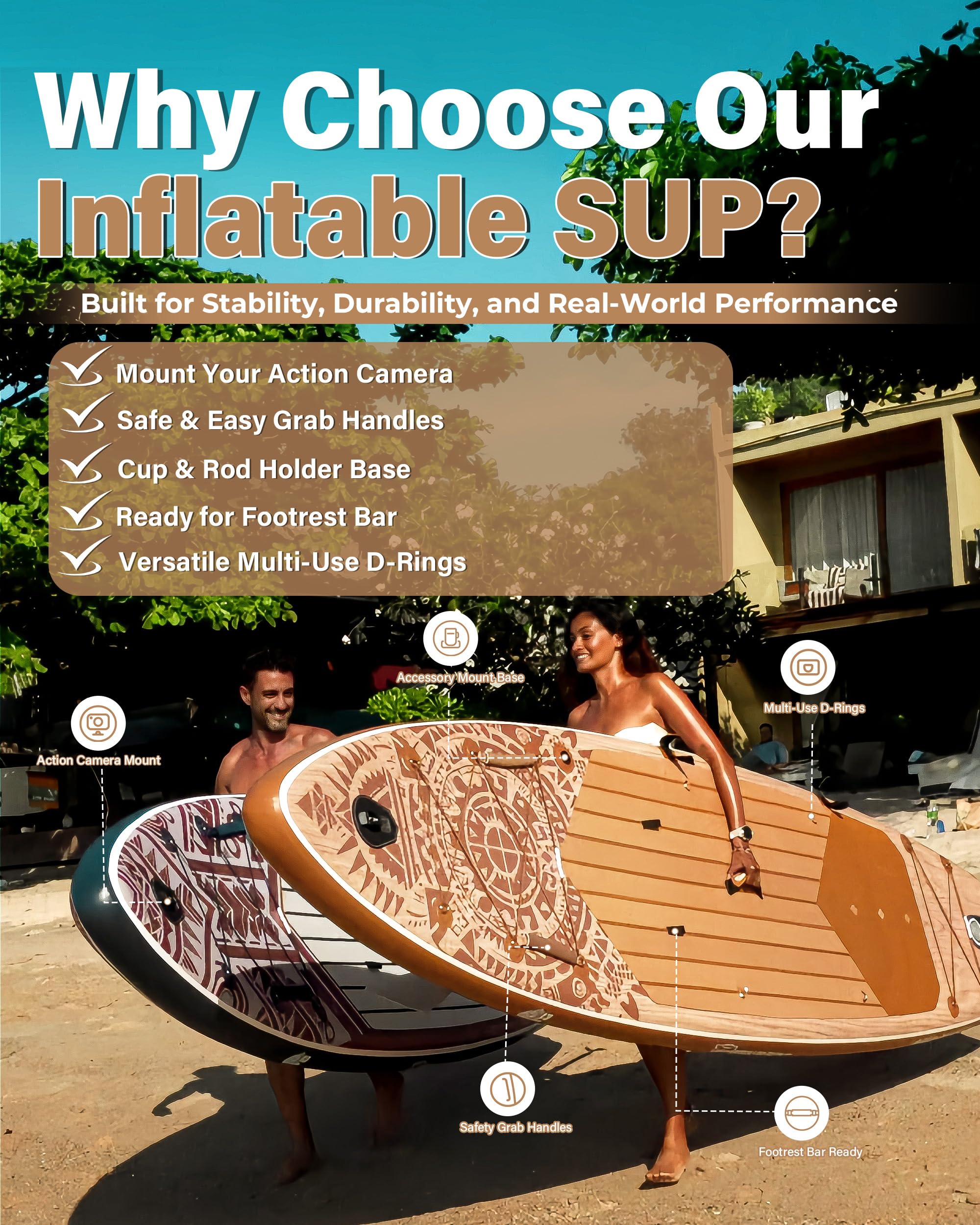 TIGERXBANG SUP Board Aufblasbar 353 x 89 x 15 cm, Tribal Imprint Design, Extra Breit & Stabil, Allround SUP für Erwachsene, Familien & Anfänger, mit Komplett-Set