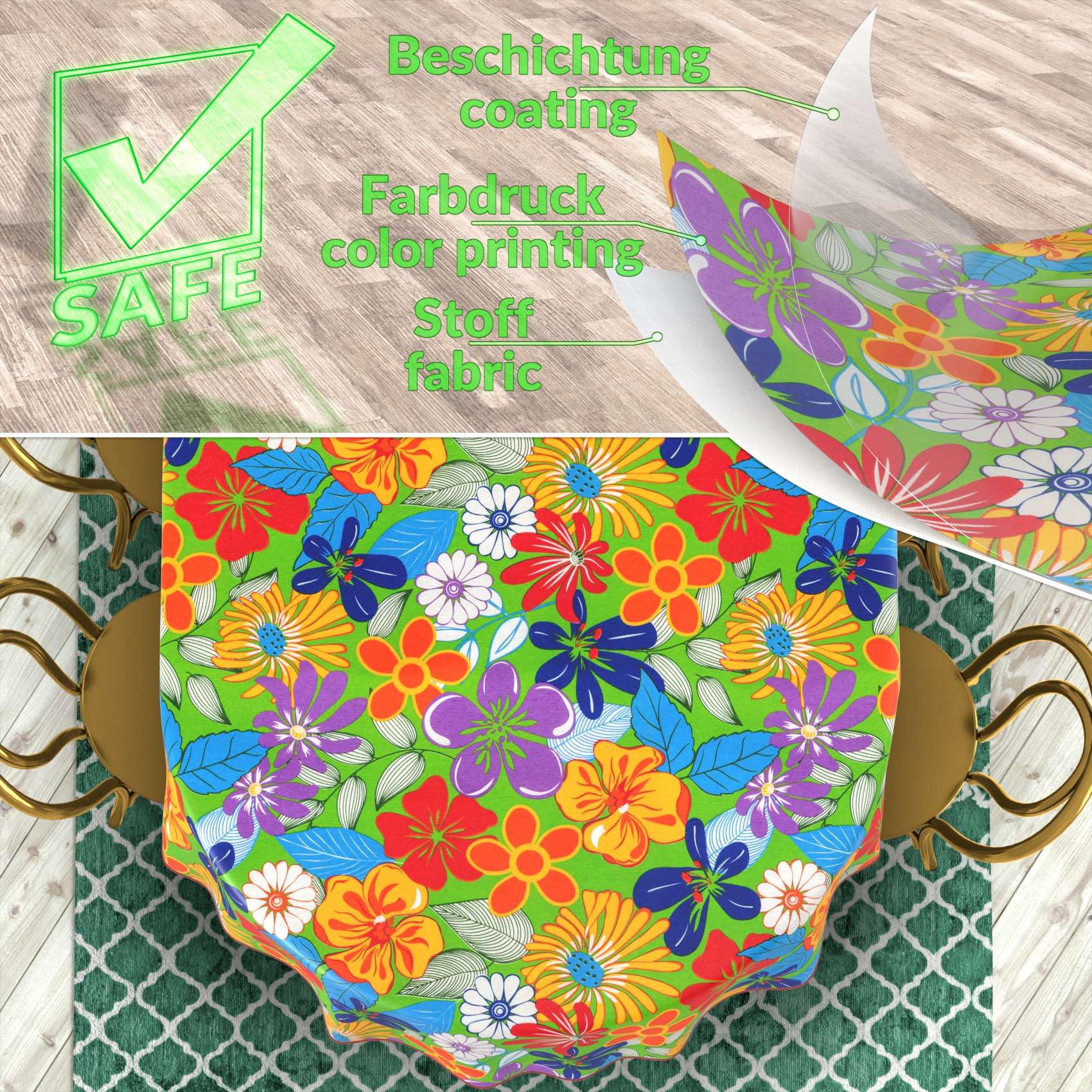 ANRO Nappe enduite Fleurs colorées avec Ourlet Ovale 240x140 cm Anti-Taches