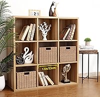 Vista 2 de Cesta de almacenamiento de mimbre de plástico de 12x12x10 pulgadas, cesta de almacenamiento de cubo de mimbre plegable para estantes, cesta