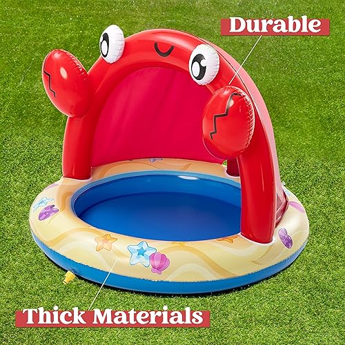 Miniatura 3 de Sloosh Aspersor de piscina para bebés, piscina de cangrejo con toldo, piscina inflable para bebés para aprender, juguetes de piscina de agua