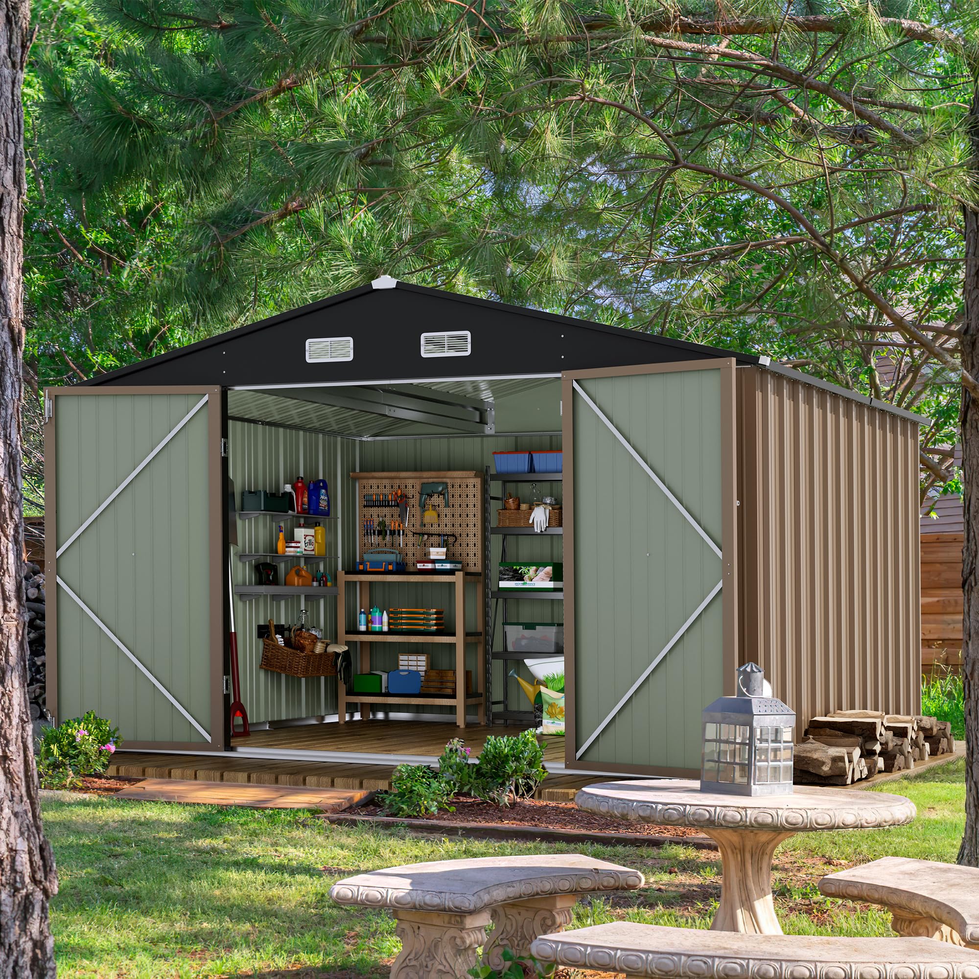 Amazon.com : Devoko 8 x 10 FT Outdoor Storage Shed, Metal Garden Sheds ...