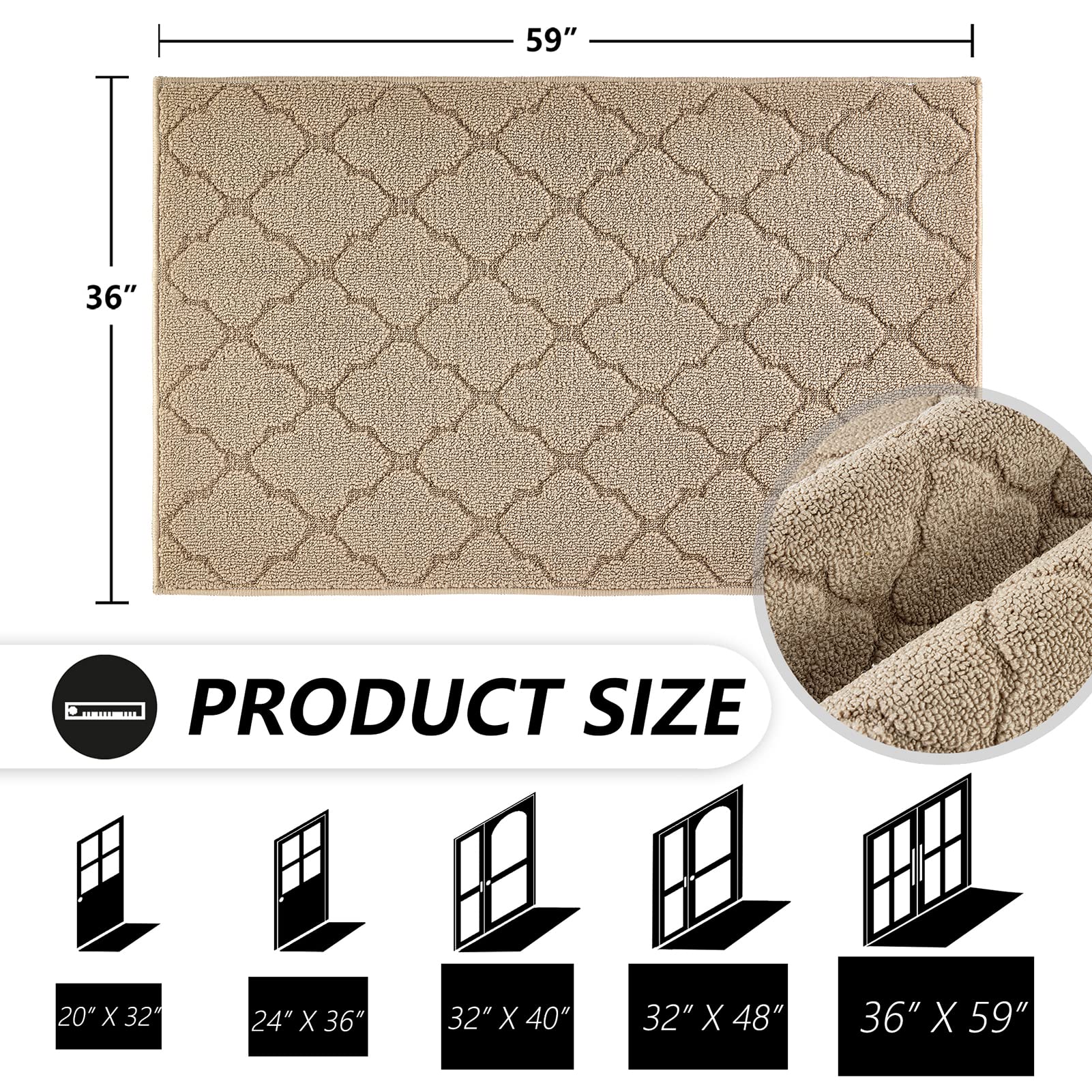 Timo Zerbino per interni in gomma assorbente, antiscivolo, lavabile in lavatrice, resistente allo sporco, tappeto a basso profilo, per ingresso, per cani, per scarpe bagnate, beige