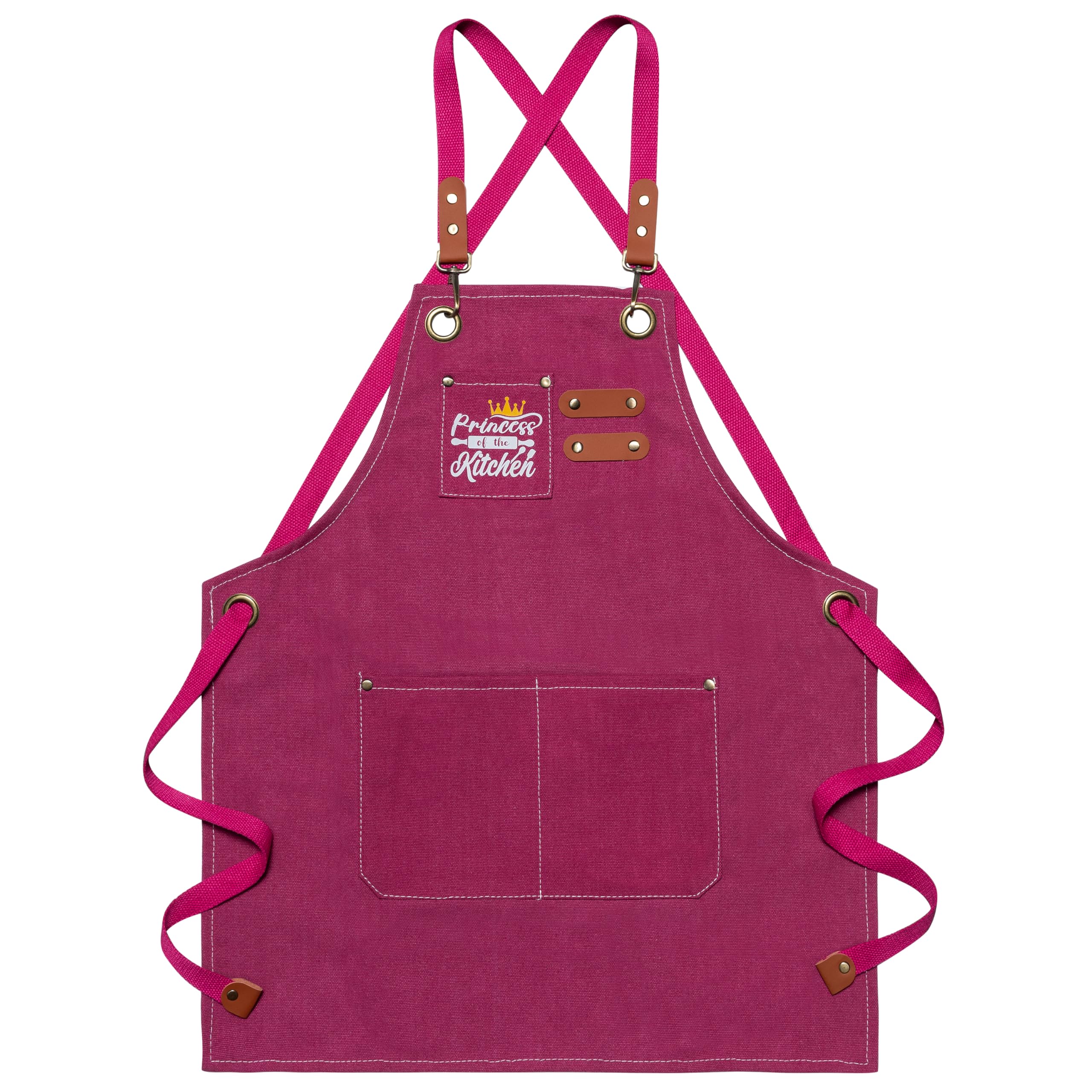 Kid Apron - Adjustable Pink Princess Children Kitchen Waterproof Canvas Apron with Pockets Dress up Role Play Chef Toy Funny Cooking Birthday Gift for Girls Cooking Baking Painting Training
