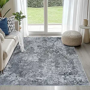 4x6 Area Rugs for Living Room Rug Washable: Abstract Rug for Dining Room Bedroom Carpet Non Slip 4 by 6 Indoor Modern Nursery Home Office Black