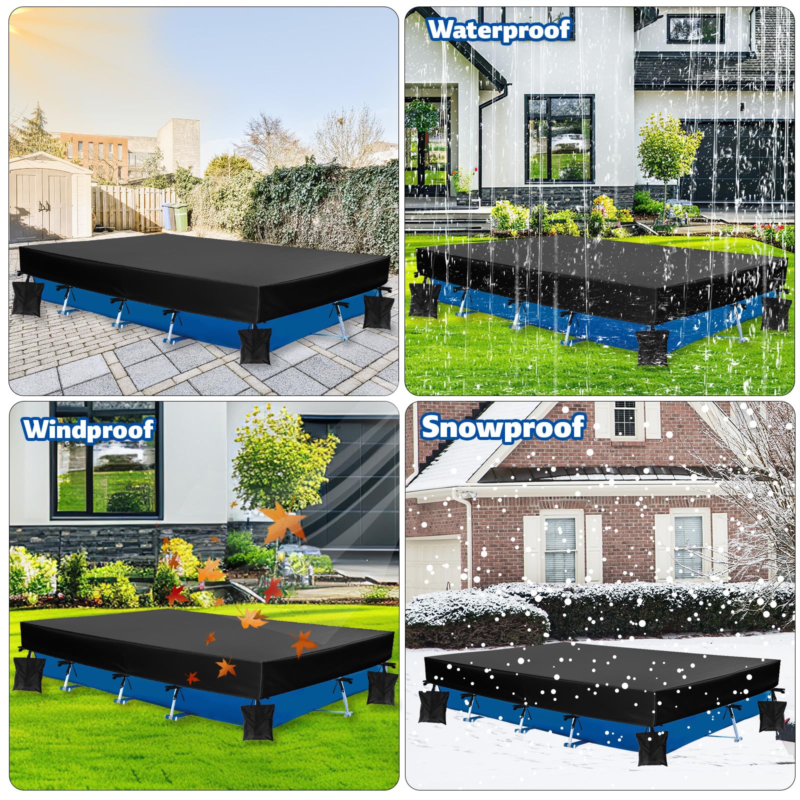 450x220x30cm Cubierta de Piscina Rectangular para Piscinas Elevadas, Resistente de Tela Oxford 210D Cubierta Incluye 4 Sacos Arena y 1 Bolsa Almacenamiento