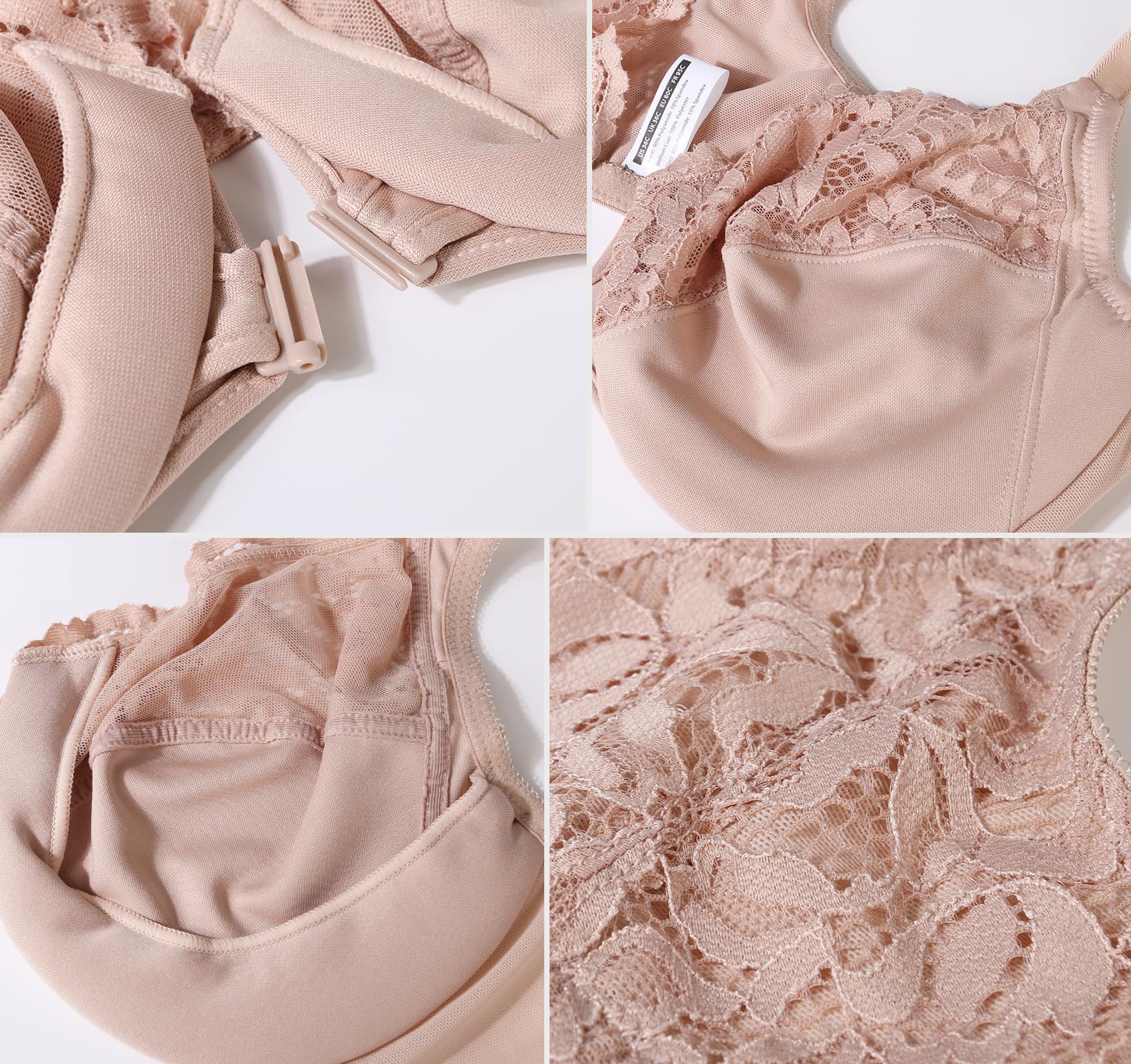DotVol Soutines-Gorge Grande Taille Boucle Avant Dentelle sous-vêtements sans Rembourrage minimiseurs Fort Poitrine réglable Racerback Comfort Bustier