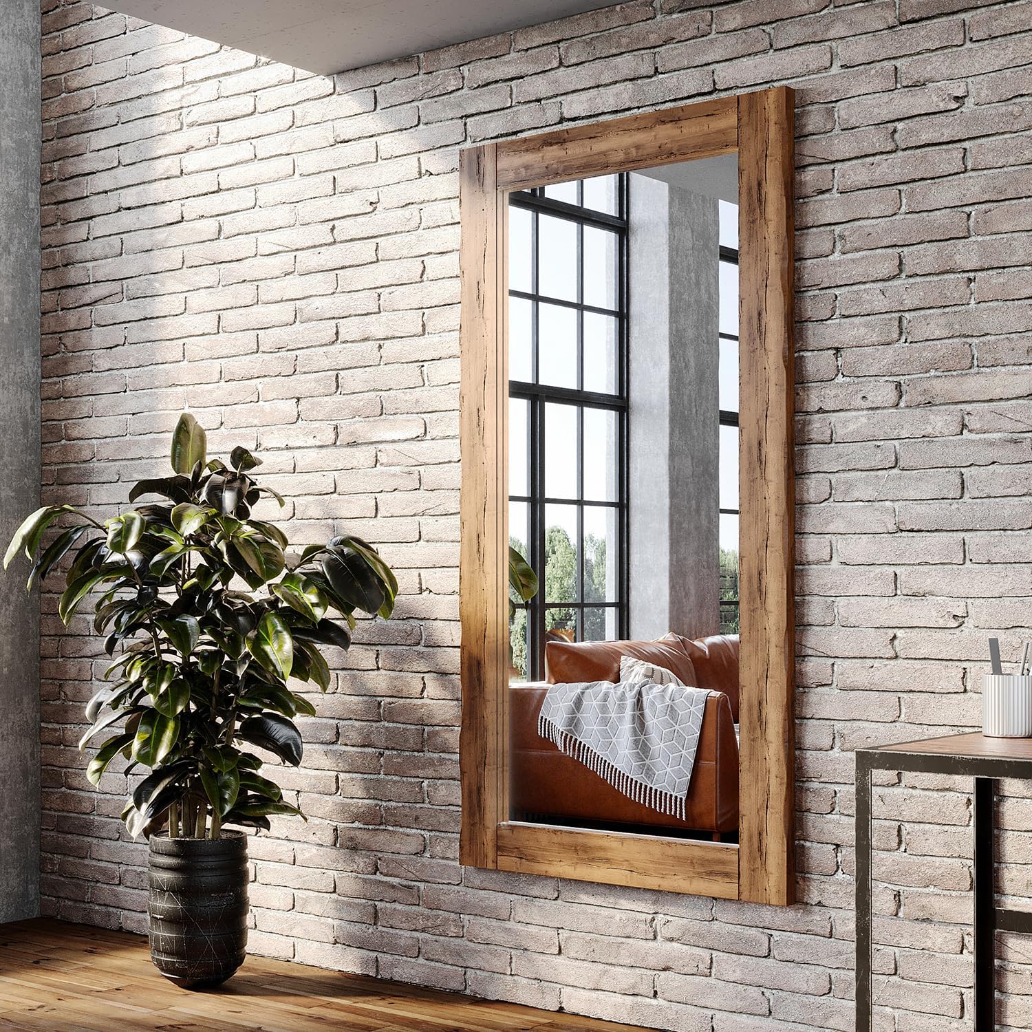 Artforma Oak Wooden Rustic Mirror with Rectangular Oak