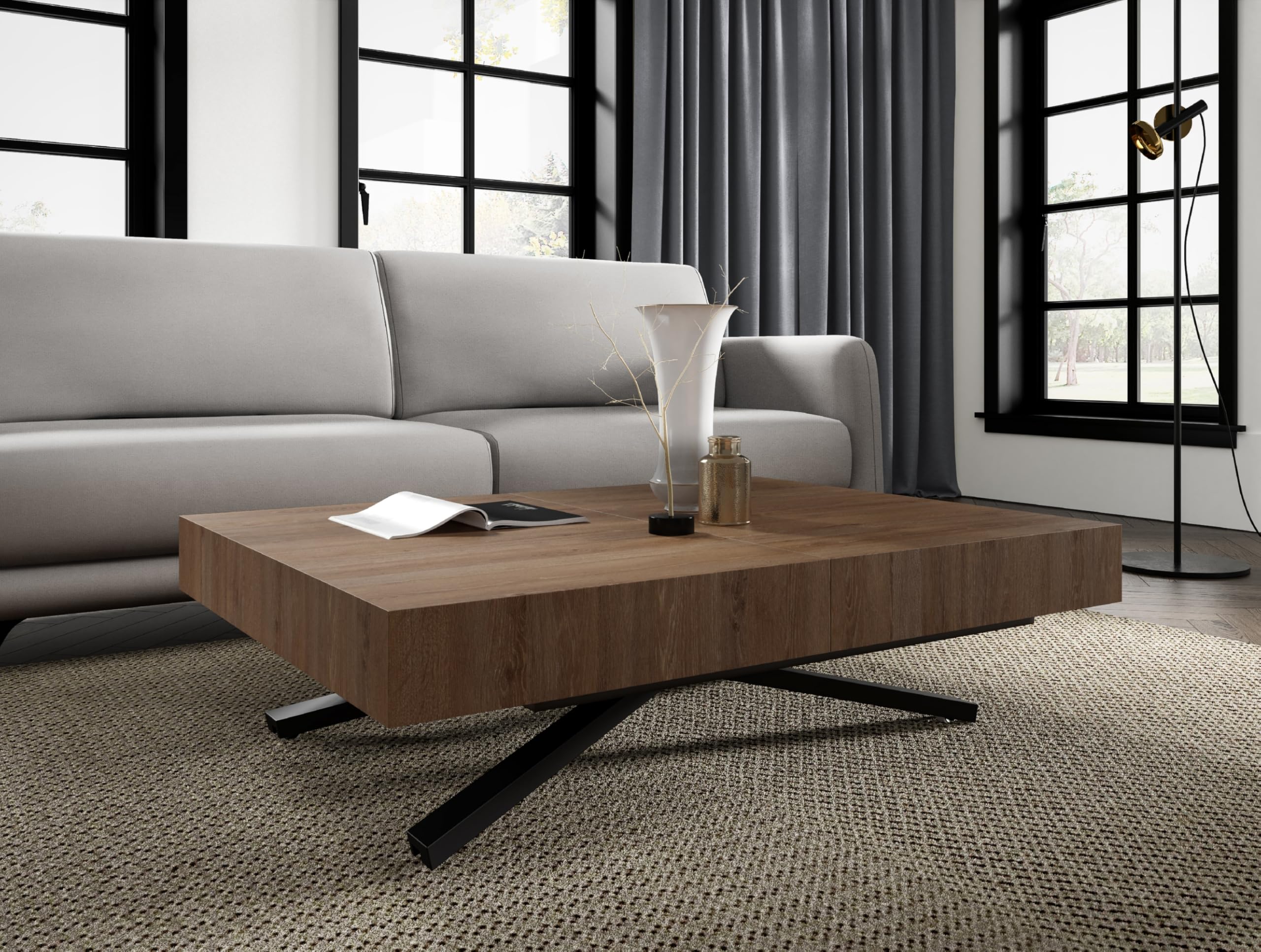 Tavolino Sena X allungabile, Altezza Regolabile, 120-200 cm, Truffle Brown