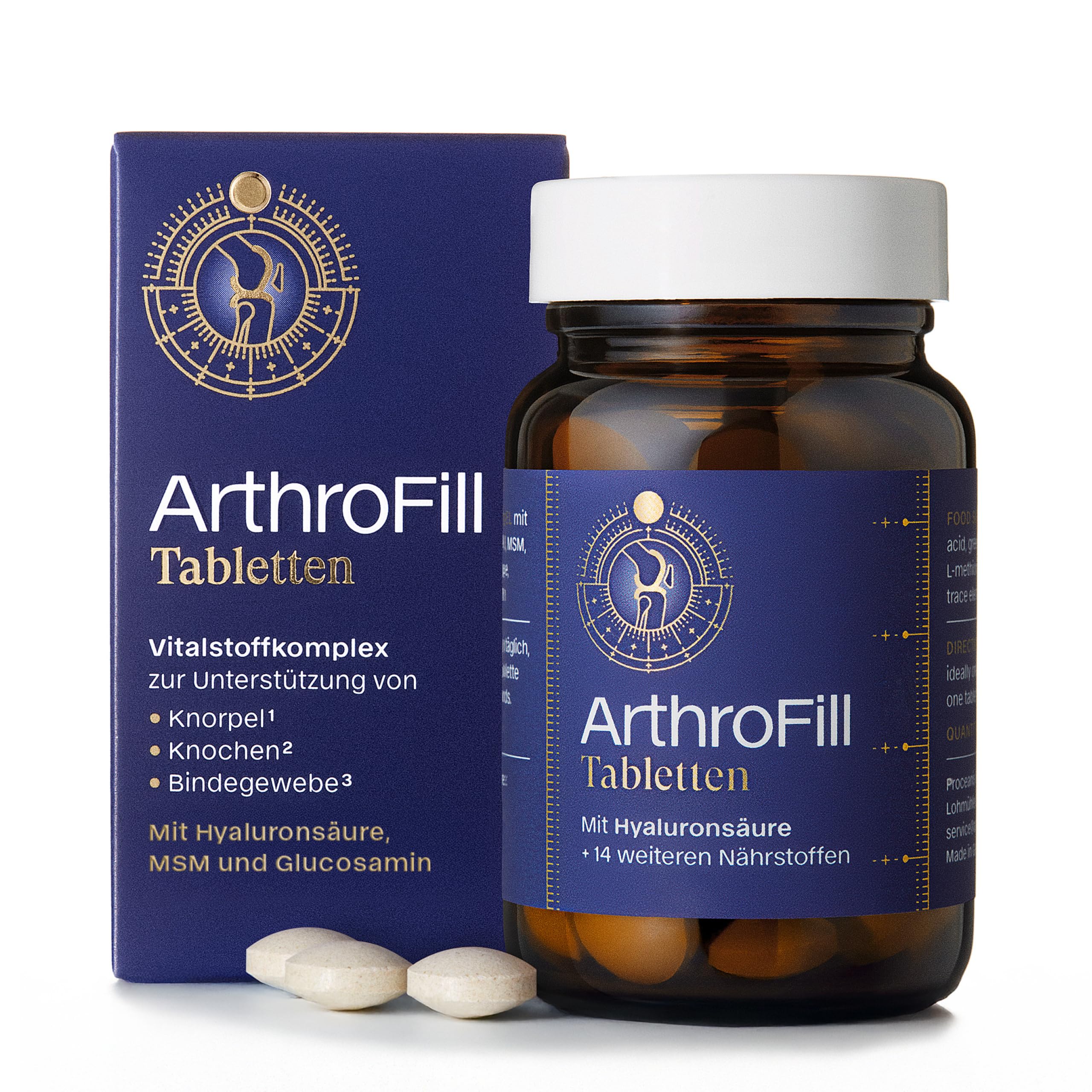 Tabletten - Hyaluron Kapseln mit Hyaluronsäure, MSM, Glucosamin, Grünlippmuschel sowie Vitaminen & Mineralstoffen für Knochen, Knorpel & Bindegewebe* - 60 Stück - Made in Germany