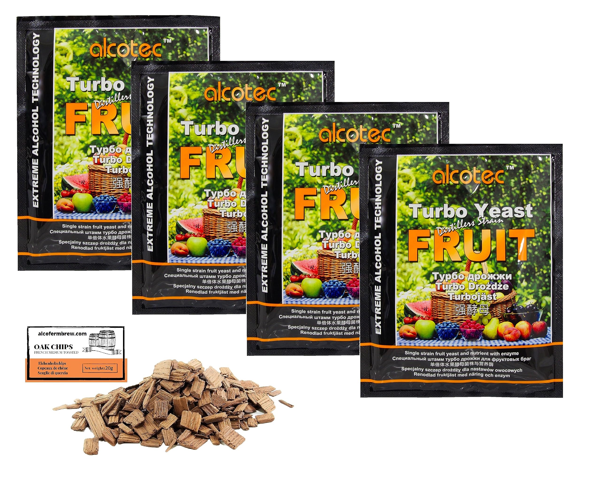 4 x Turbo Levure - Alcotec Turbo Fruit 60g, Levure pour la fermentation des fruits, Distillateurs Levure, Levure Rapide, Gnôle Alcool