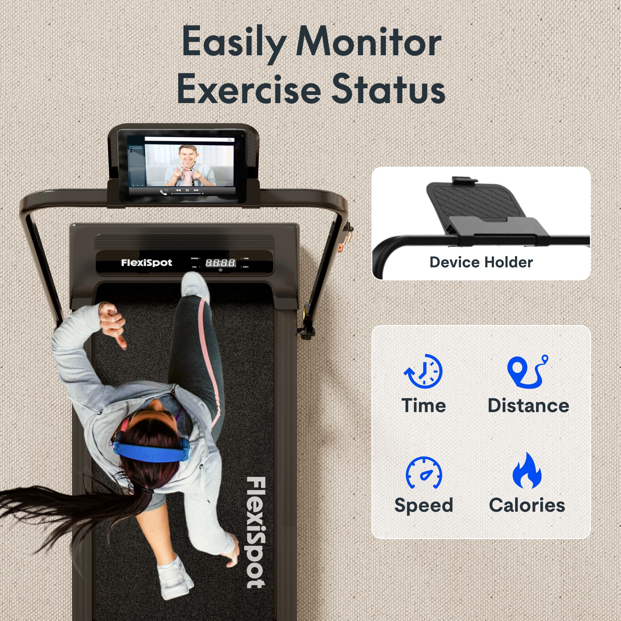FlexiSpot Laufband Walking Pad für zuhause und Büro, Geräuscharme Laufbänder 4 in 1 Tragbares Laufband mit Fernbedienung und LED Display DynamicX