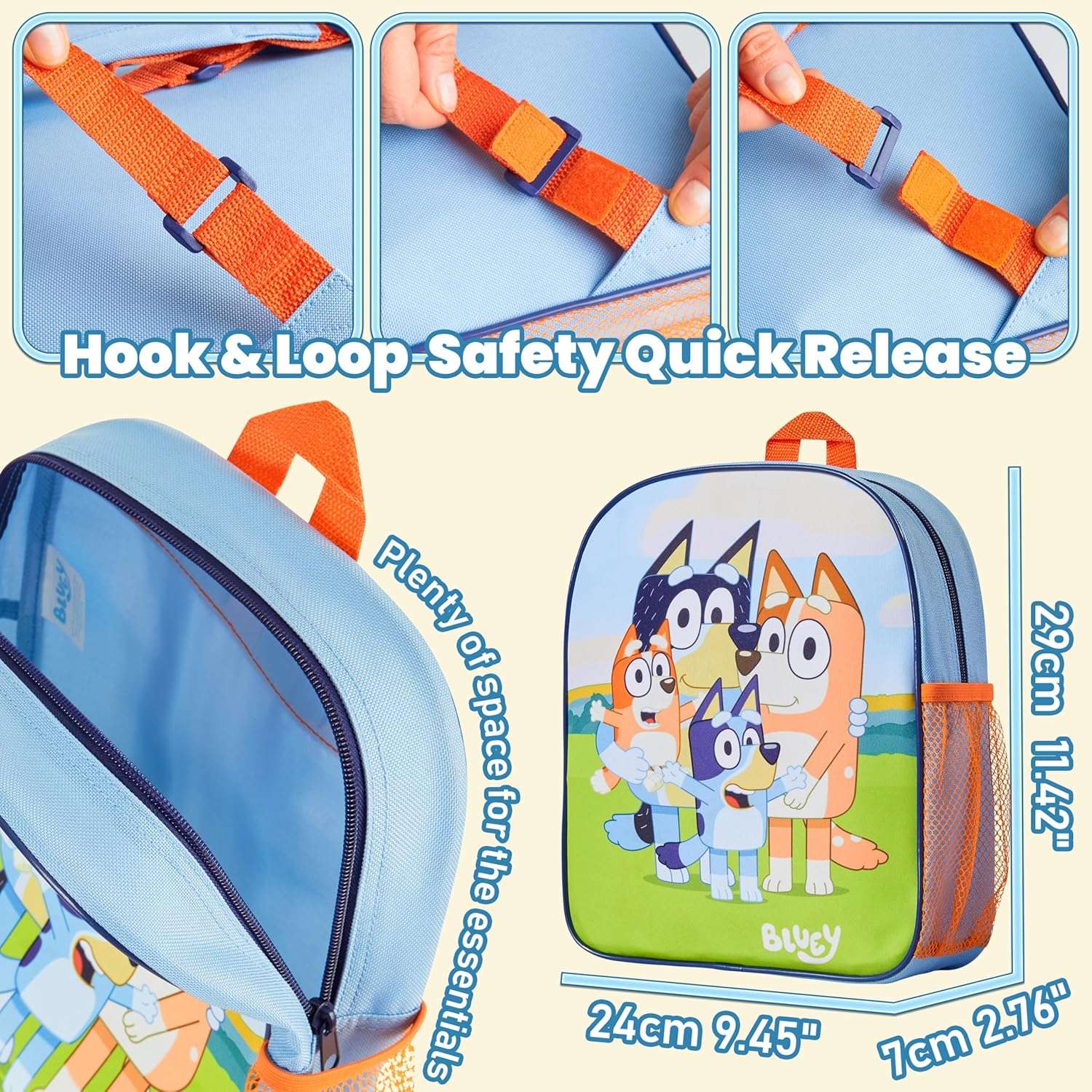 Bluey Mini Backpack for Kids Toddlers, Small Bag 11×9 inches with Adjustable Straps for Kindergarten Travel Picnic Vacation Gifts for Kids (Multi) - Image 6