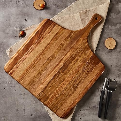 Miniatura 6 de Tabla de cortar grande de madera de acacia con asa, tabla de charcutería de madera, tabla de cortar para cocina, carne, queso, verduras, frutas y