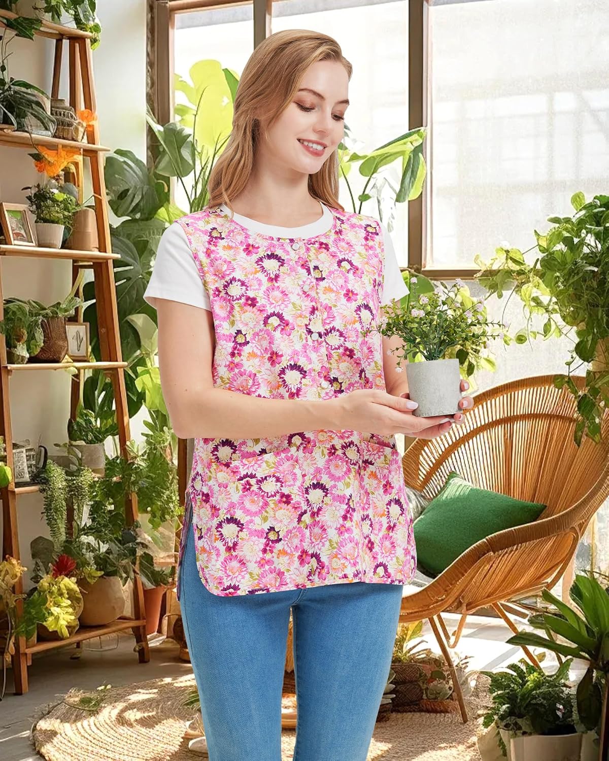 Nanxson Cobbler Apron for Women with 2 Patch Pockets Cotton Printed Vintage Apron with Buttons for Work Chef Kitchen Home - Image 6