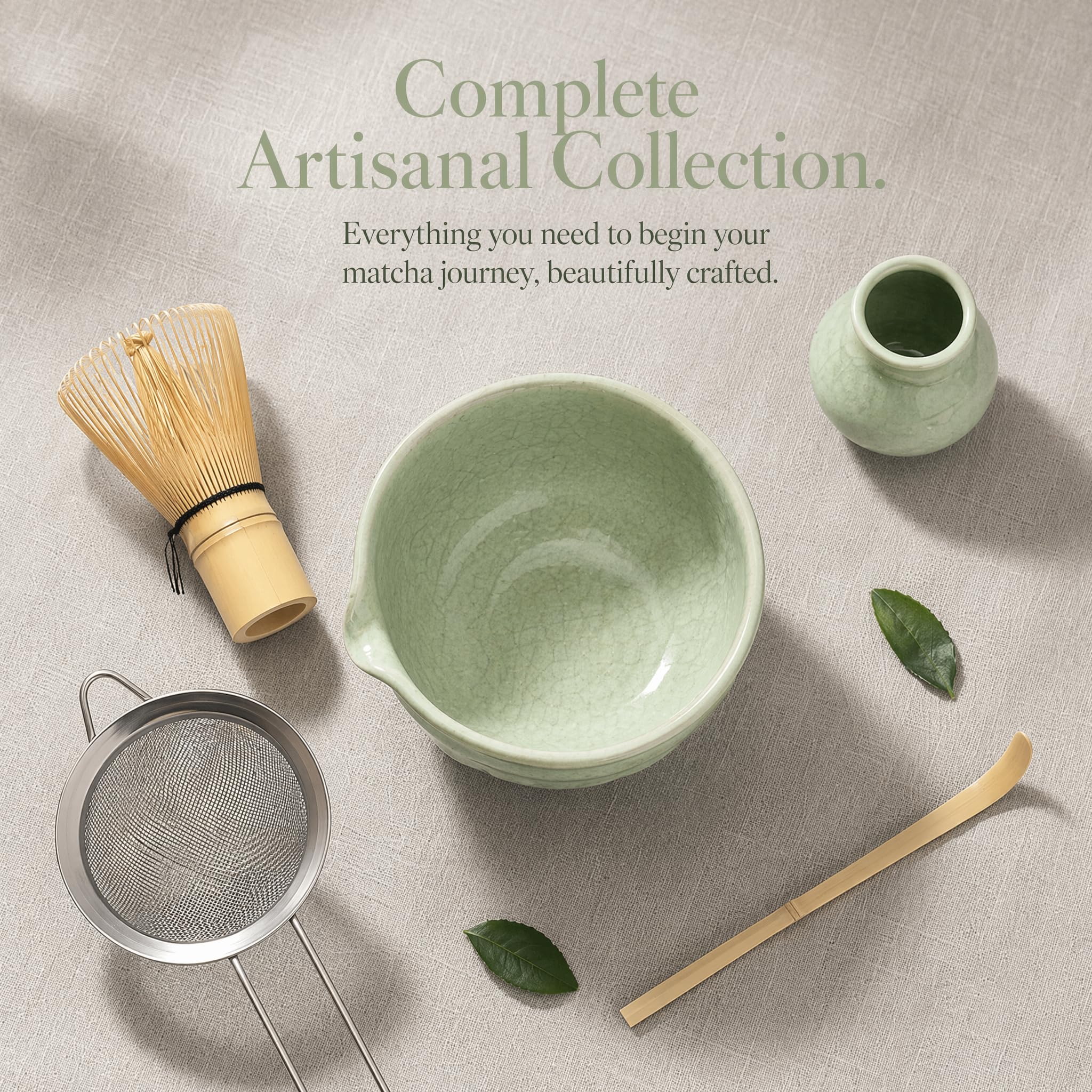 Set da 6 pezzi per tè Matcha con frusta Matcha, setaccio in acciaio inox, ciotola per matcha, 2 cucchiai Matcha, supporto per scopa in ceramica, accessori per matcha, kit regalo per gli amanti del