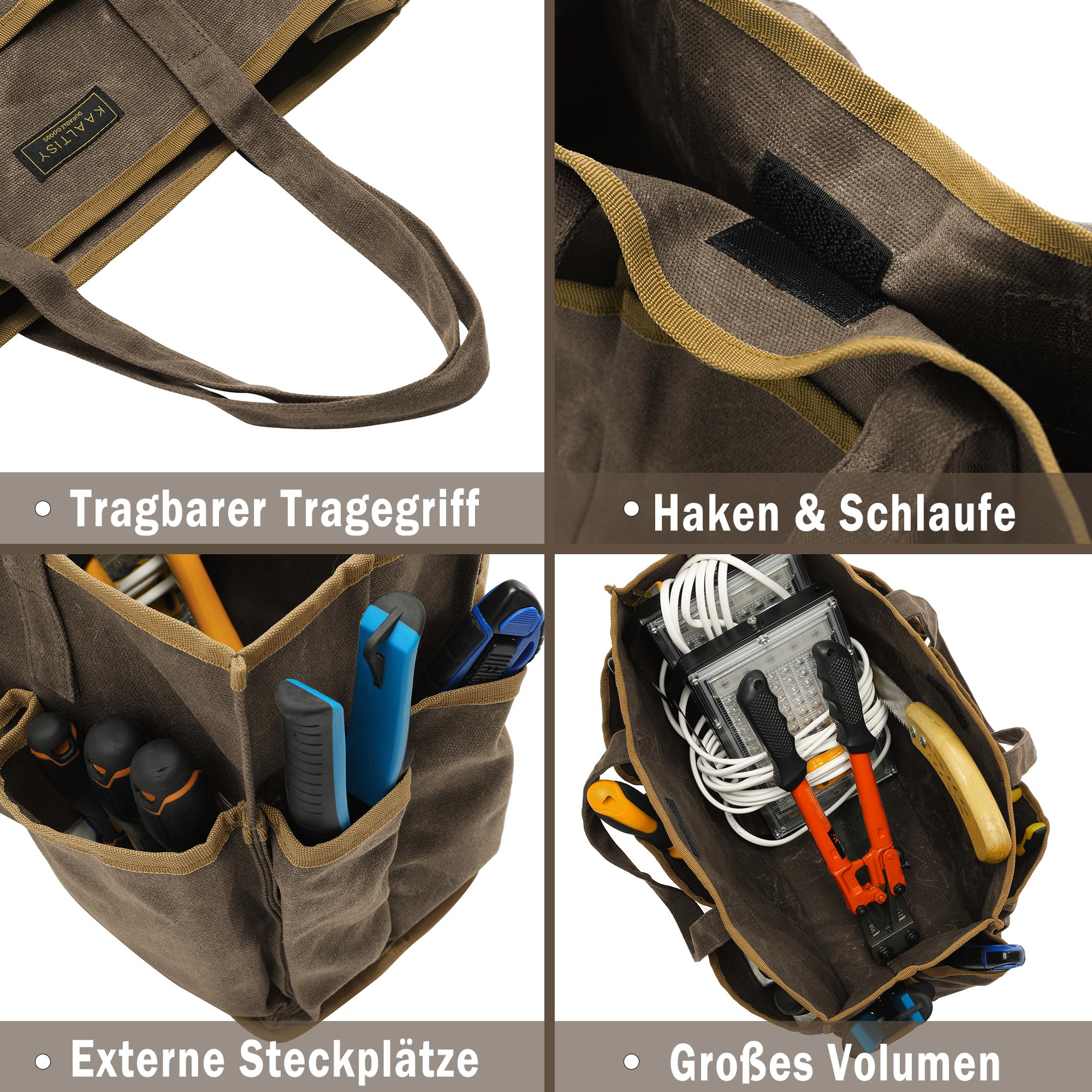 16OZ Waxed Canvas Tool Tote Bag for Garden Tools Wrench Set & Screwdriver, 11 Pockets Garden Tool Bag with Portable Handles - Image 4