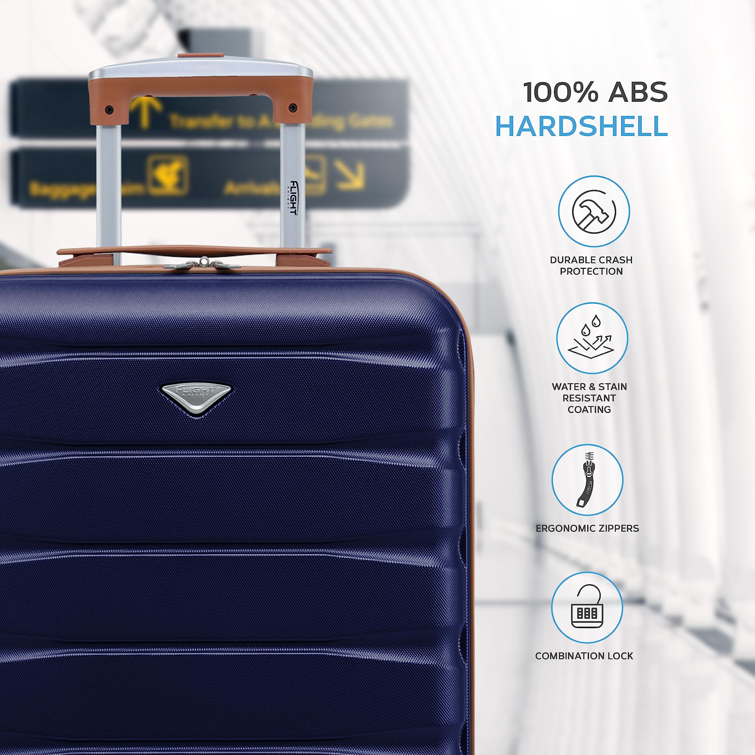 Flight Knight 55x40x20 Ryanair Priority Cabin Suitcase, Also for EasyJet, Jet2, Lightweight,ABS Hard Shell, Durable 4-Wheel Cabin Case, Carry-On Size 10kg Hand Luggage, Travel Bag- 55 x 40 x 20