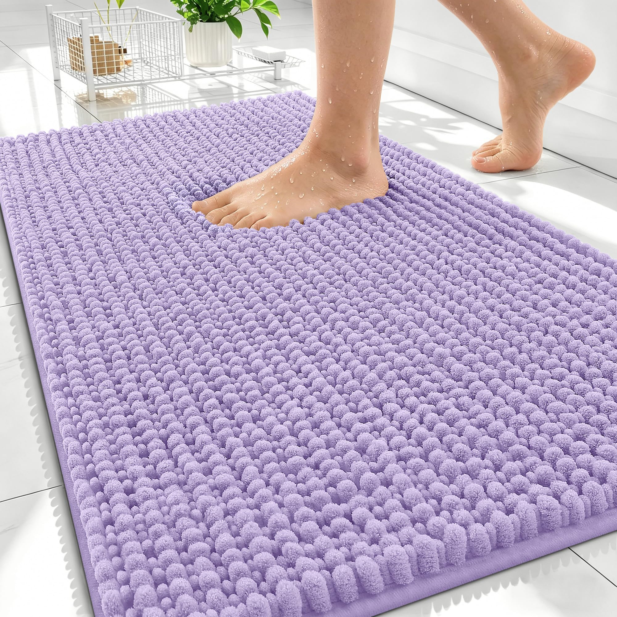 OLANLY Thick Chenille Absorbent Bathroom Rugs Mat 34x21, Lavender