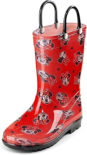 Disney Minnie Mouse Girls' Waterproof PVC Rain Boots with Easy-On Handles Toddler & Little Kid Sizes