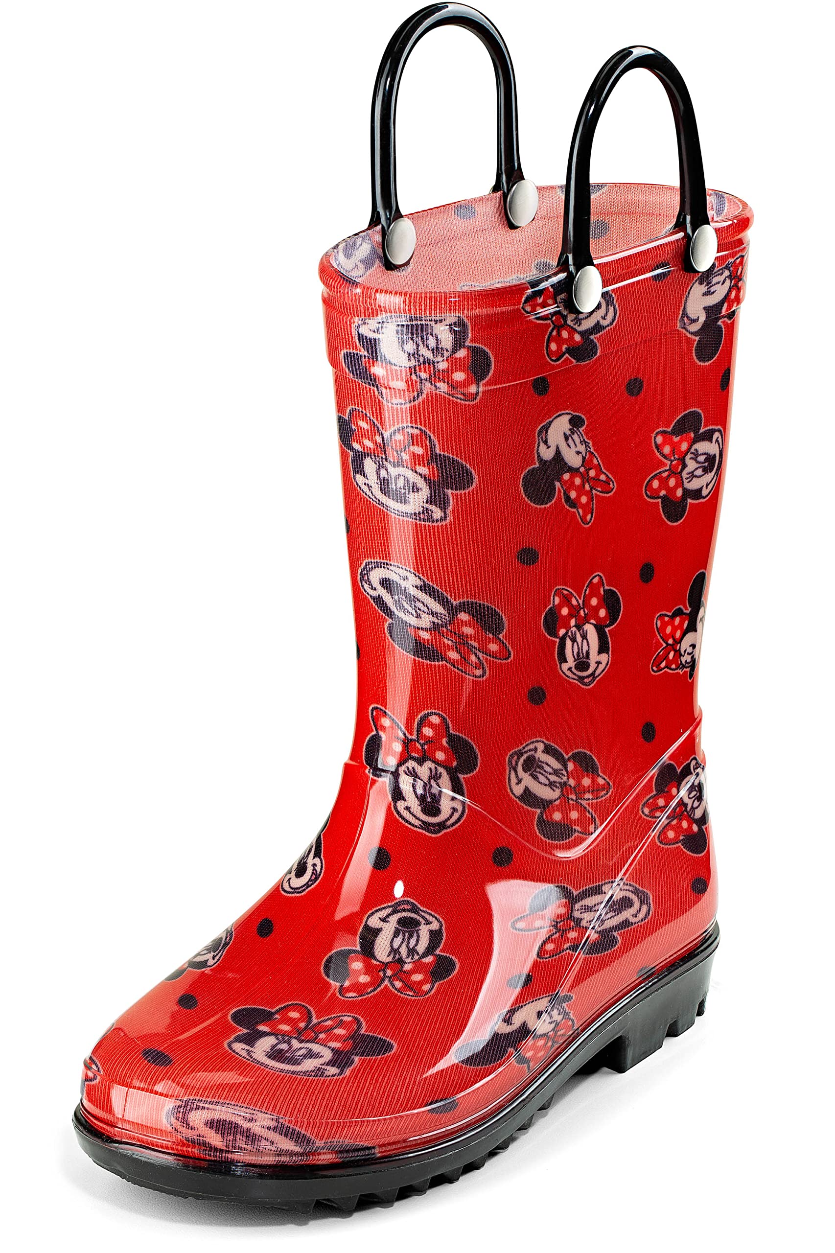 Disney Minnie Mouse Girls' Waterproof PVC Rain Boots with Easy-On Handles – Toddler & Little Kid Sizes