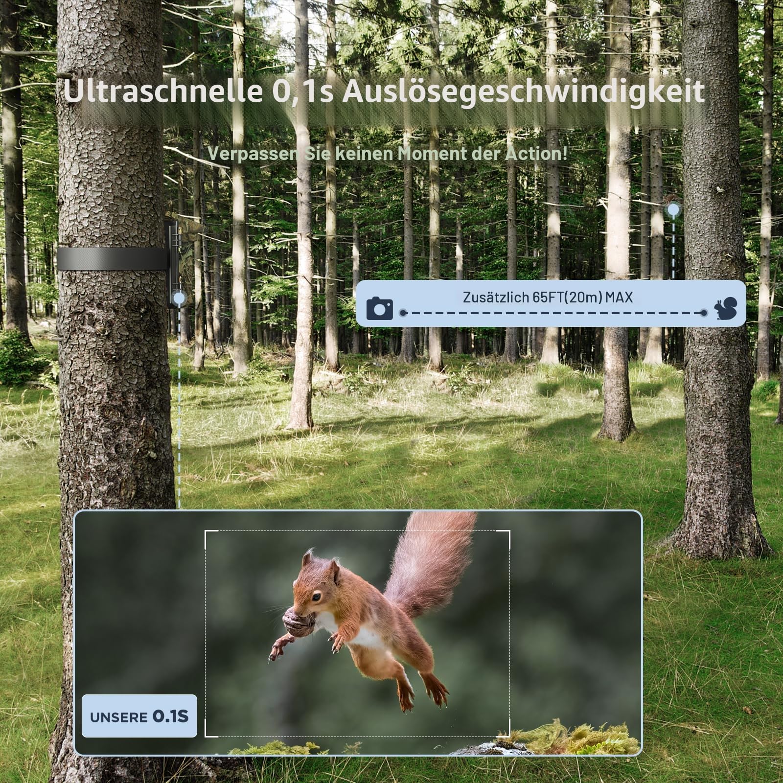 WOLFANG Wildkamera, 4K Solar Video Wildtierkamera, 68MP Full HD WLAN mit Handyübertragung APP, Bewegungssensor, Nachtsicht, IP66, 0.1s Auslösezeit für Wildlife Monitoring mit SD Karte