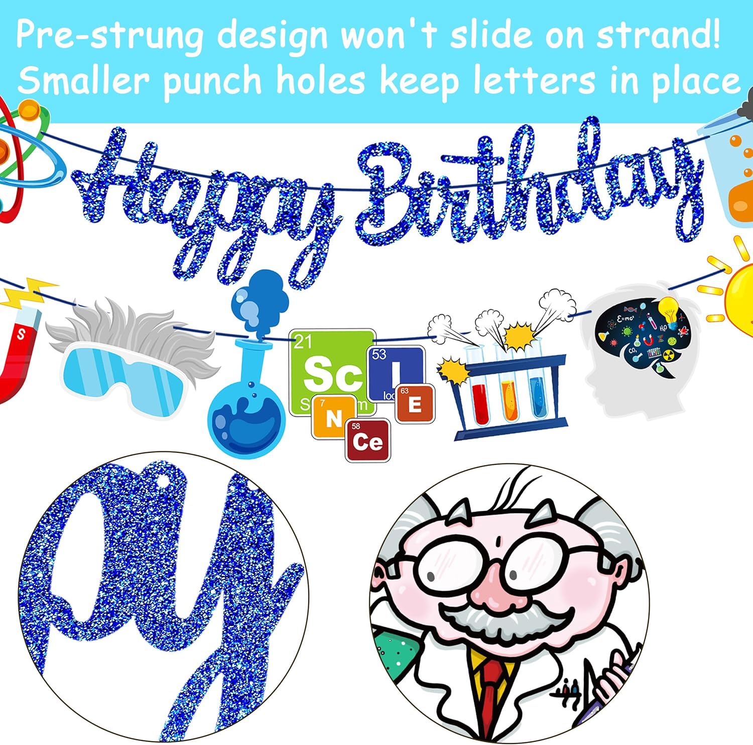 3Pcs Science Birthday Party Banners Blue Science Birthday Party Decorations Chemistry Laboratory Theme Banner Garlands for Science Theme Party Baby Shower Supplies - Image 5