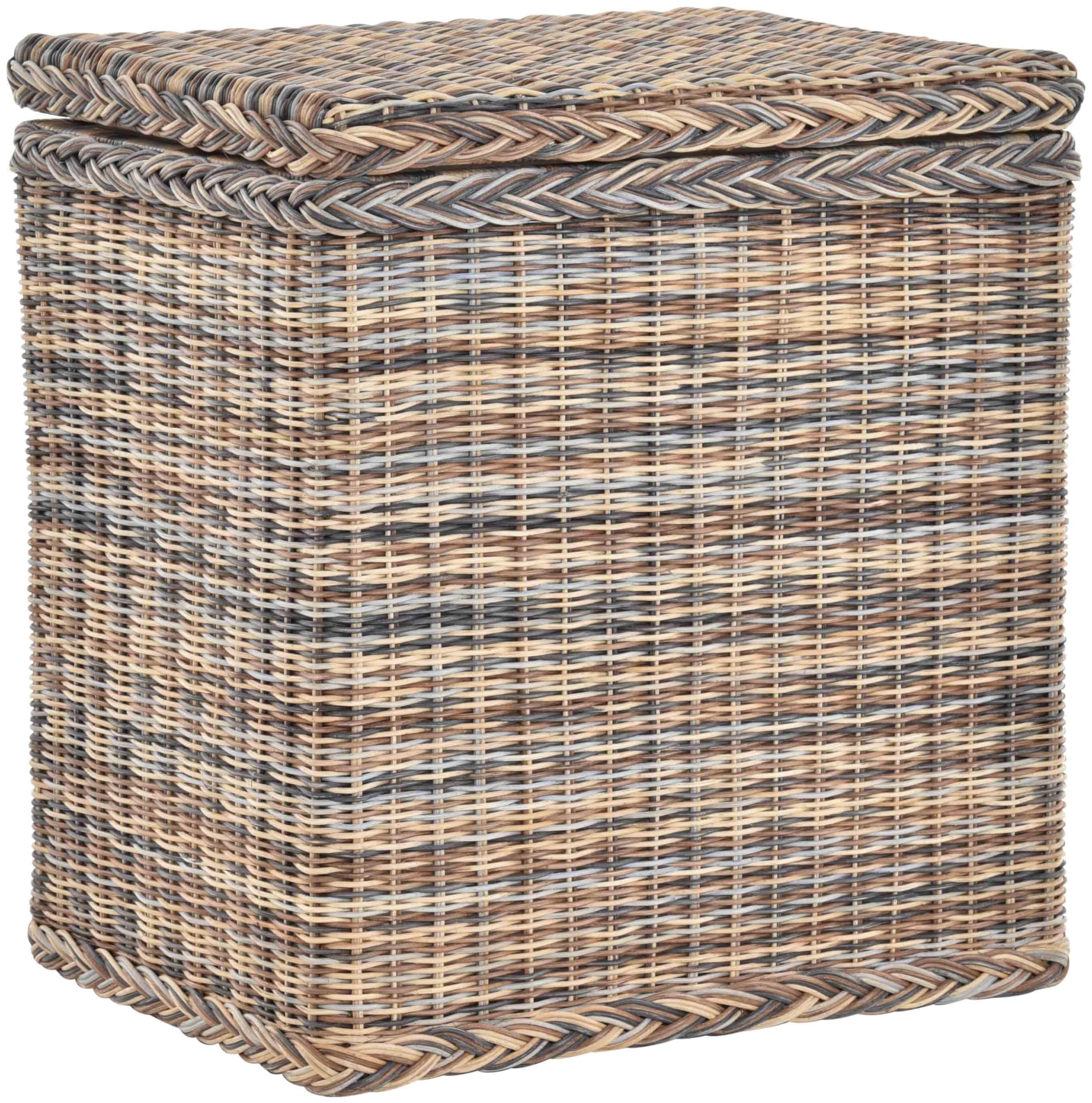 Wäschekorb/Wäschebox mit Deckel und Inlett aus echtem Rattan, Wäschetruhe (Mehrfarbig)