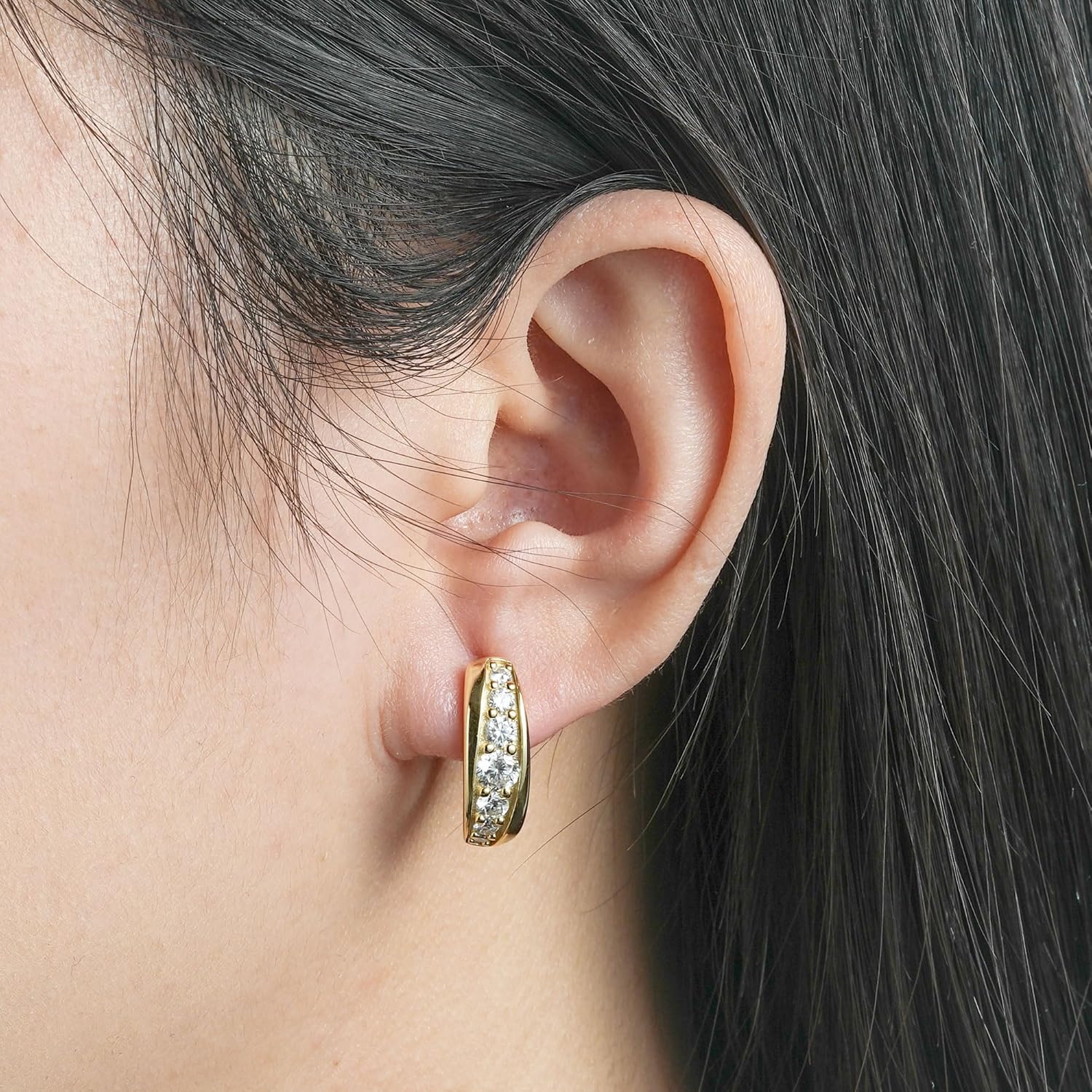 U-shaped Moissanite Hoop Earrings, 1.36cttw D Color Round Cut Moissanite, 925 Sterling Silver Earrings Elegant Jewelry Gifts for Women - Image 2