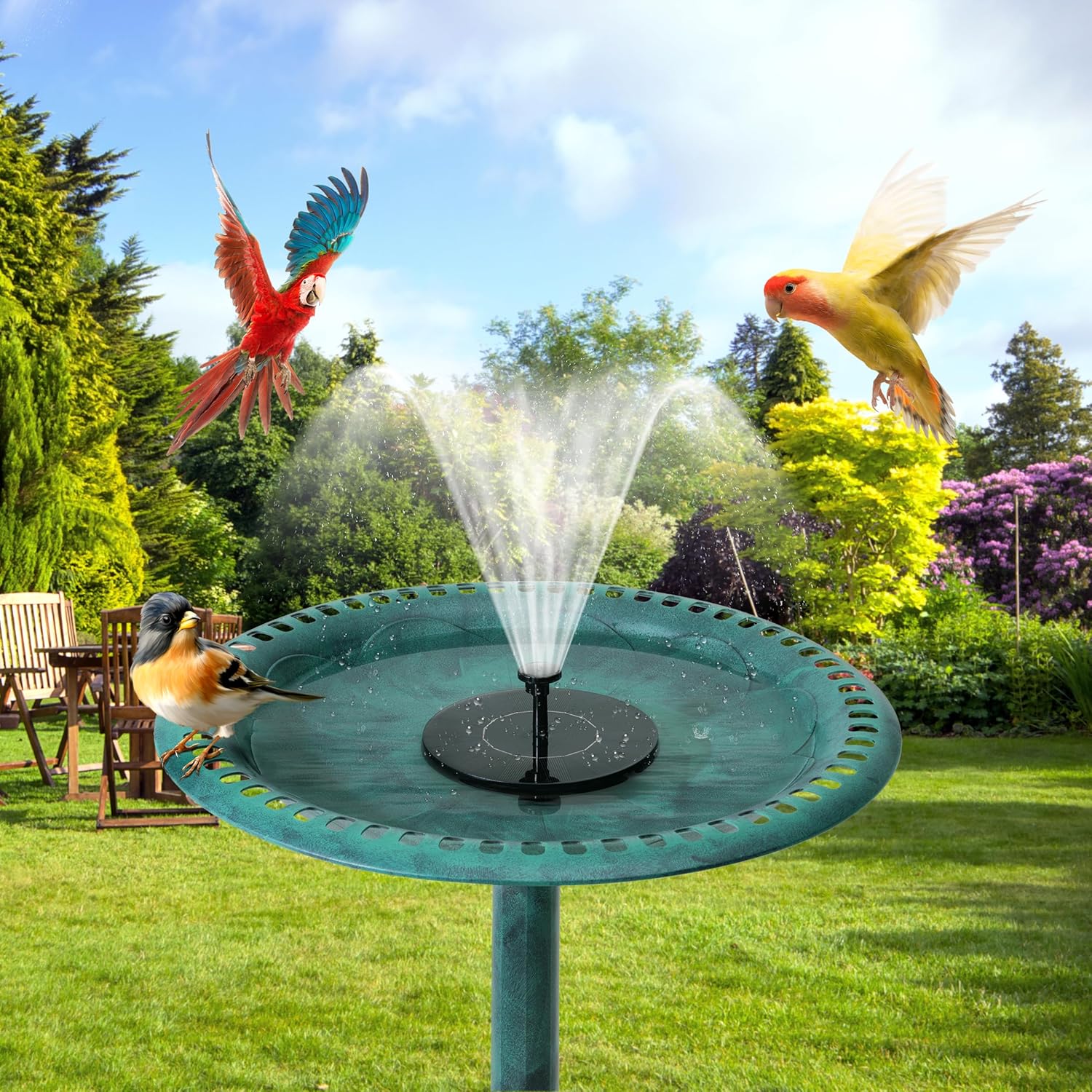 VECELO 28" Pedestal Outdoor Bird Bath with Solar Powered Fountain for Outside, Vintage Bronze Polyresin Lightweight Antique, Yard/Garden Decoration, Green