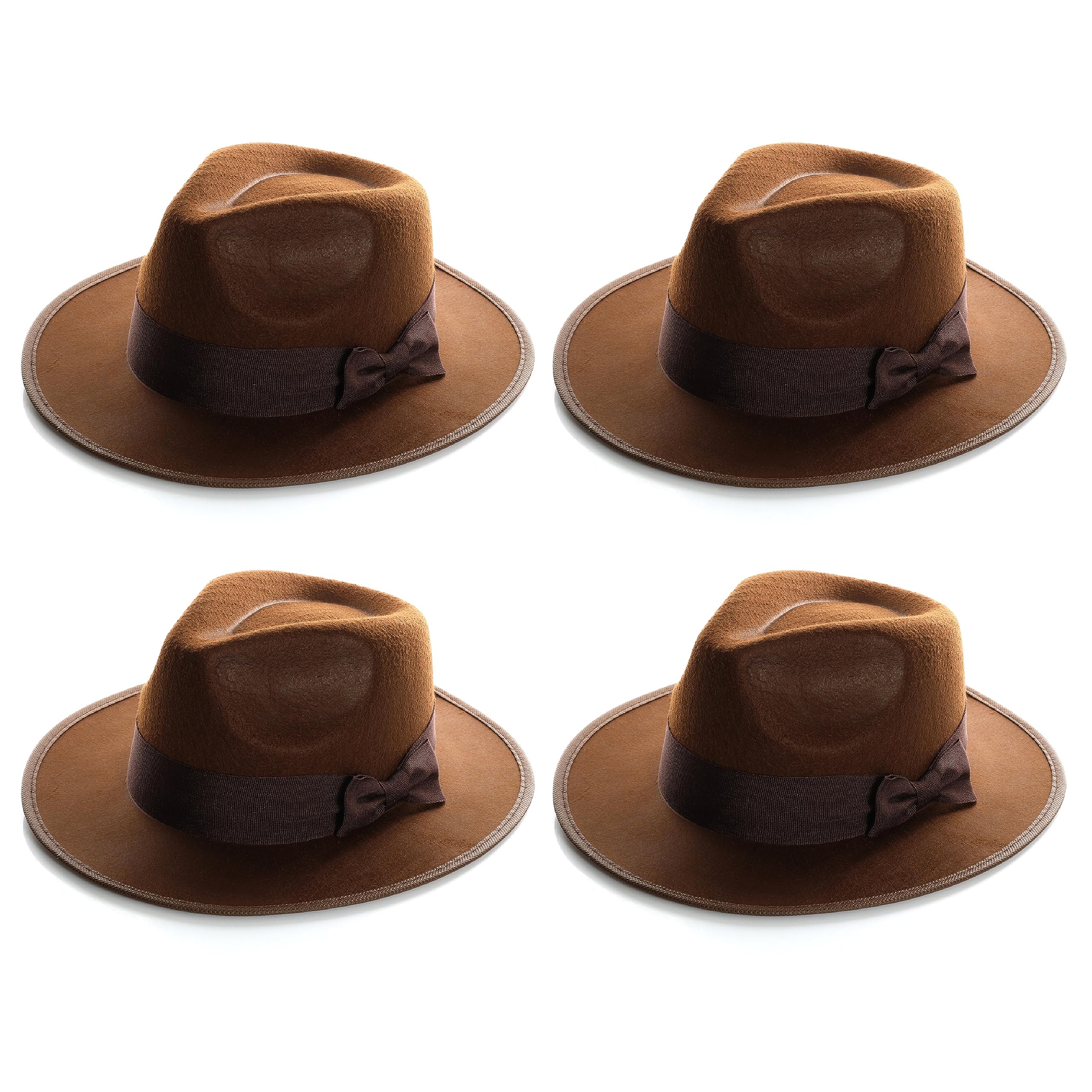 Brown Explorer Hat - Pack of 4 - Brown Fedora Hat with Dark Brown Band - Adults TV Film Fancy Dress Costume Accessory