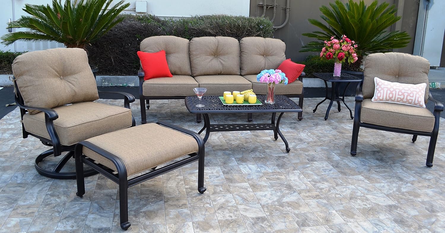 Elizabeth Cast Aluminum Powder Coated 6-Piece Seating Set with Sunbrella Cushions - Antique Bronze