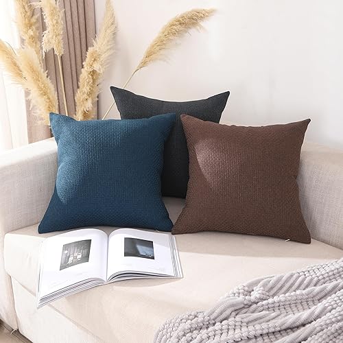 Miniatura 6 de Jepeak Paquete de 2 fundas de almohada tejidas con textura de 22 x 22 pulgadas, fundas de cojín de lino suave, fundas de almohada decorativas de
