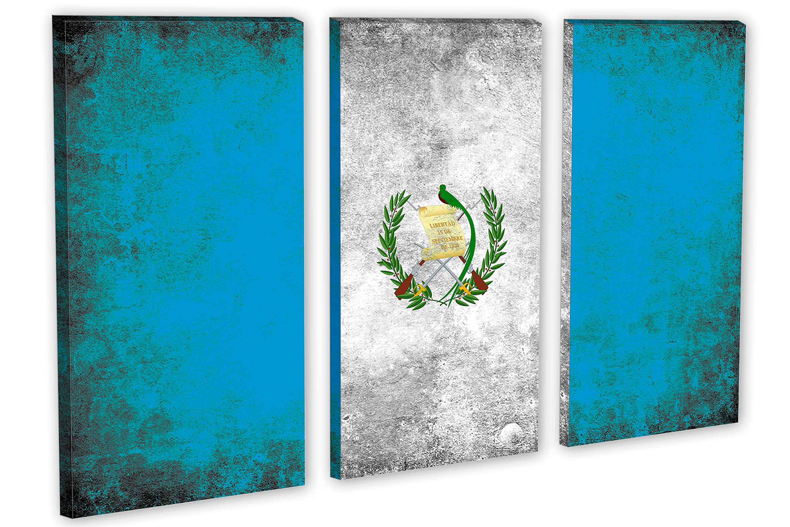 90 x 60 TOTAL - Guatemala Flag Grunge Canvas Print Wall Art - 3 Panel Split, Triptych. Country Flag Art home decor