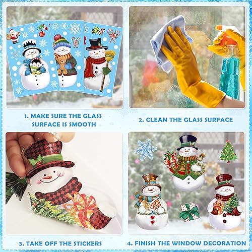 Miniatura 4 de BORAMDO 14 hojas de calcomanías de copo de nieve de muñeco de nieve, decoraciones de ventana extraíbles de Navidad para ventanas de vidrio