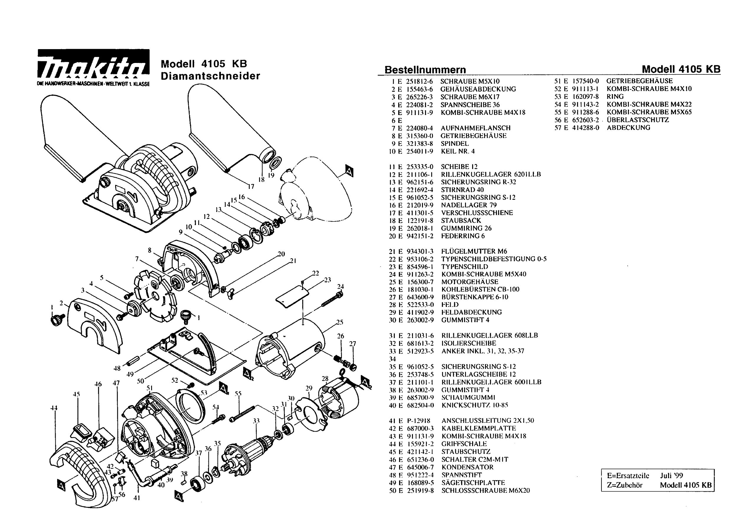 Makita 254011-9 résout les pannes de la scie 4105 KB
