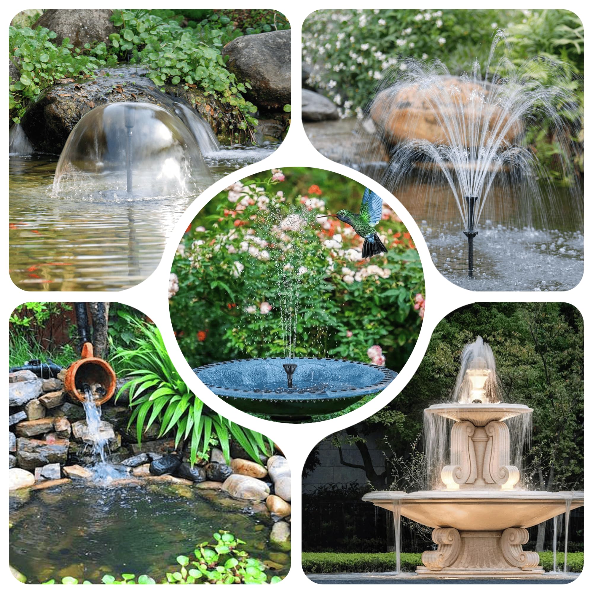 Biling Fuente solar de 50 W para exteriores con 3 boquillas, fuente solar de 2100 l/h para exteriores grandes estanques de jardín (5-20 ㎡), regulación de flujo, bomba de estanque silenciosa, bomba
