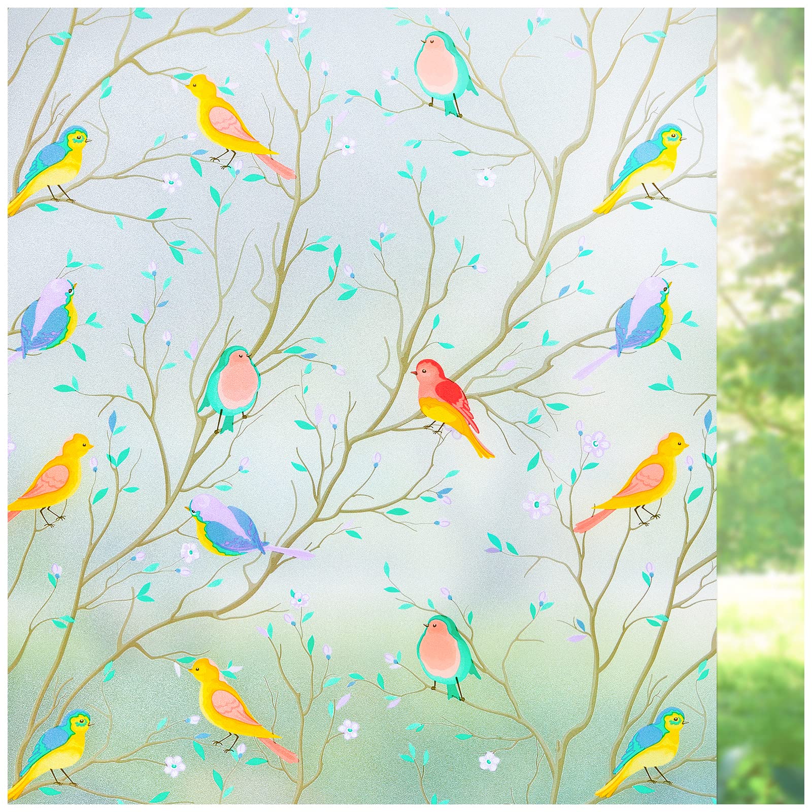 Coavas Window Privacy Film Non-Adhesive Bird Window Clings Frosted Window Decals for Glass Room Decor Home Office Bathroom Kids Study Room (Purple Bird, 17.7x78.7 Inches)