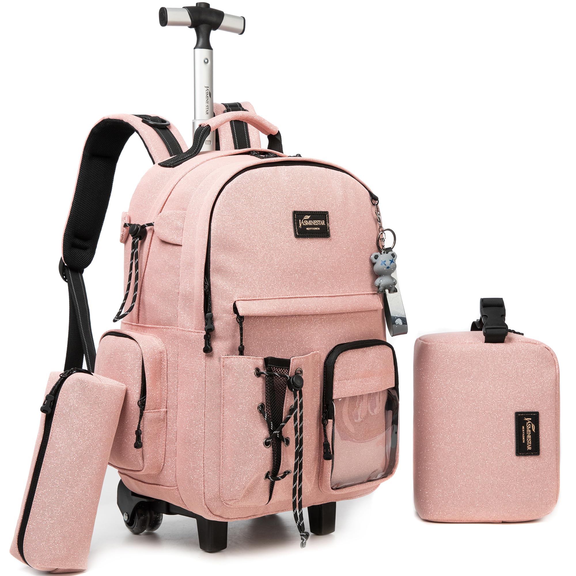 Oruiji Rolling Backpack for Girls Backpack with Wheels with Lunch Box Set 3 in 1 Wheeled Backpacks for school Backpacks for Teens Girls Pink Schoolbag