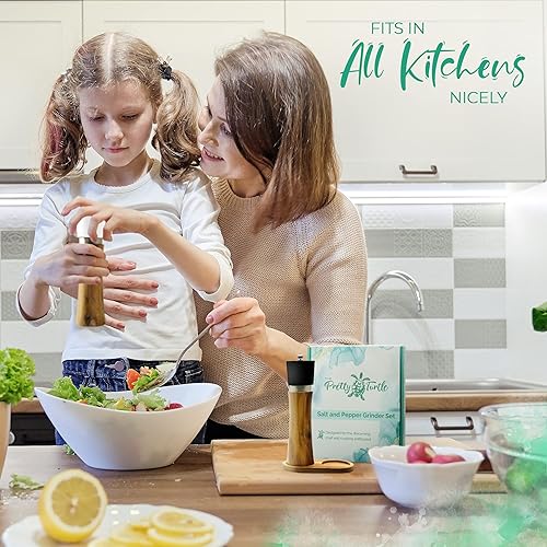 Miniatura 6 de Juego de molinillo de sal y pimienta de madera con soporte hecho de madera de acacia de primera calidad, recargable, respetuoso con el medio