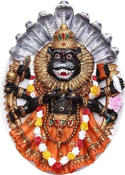 Sri Krishna Culture Hand Crafted Oval Shape- Narsimha Dev Murti Wall Hanging-Hindu Goddess and God Idol/Statue/Murti/Figurine5"
