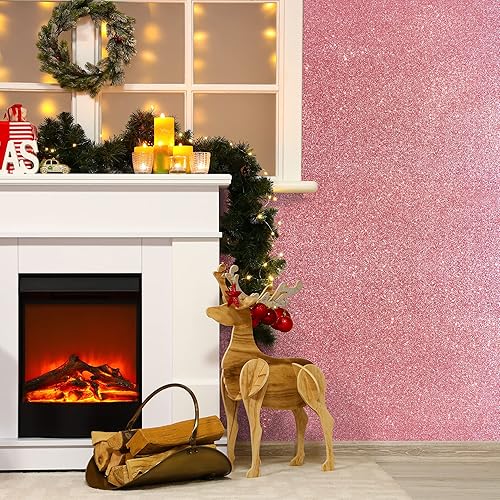 Miniatura 6 de VEELIKE Papel tapiz con purpurina rosa para pegar y despegar, papel de contacto con purpurina rosa brillante para dormitorio, 15.7 x 118 pulgadas,