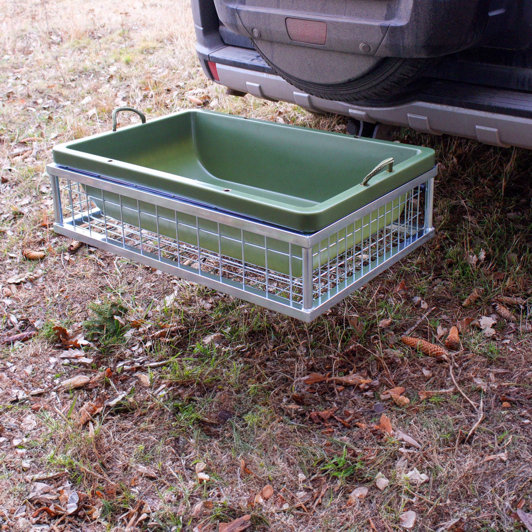 EUROHUNT Heckträger mit Wildwanne und Schnellkupplung zur Befestigung an der Anhängerkupplung, für EUROHUNT Wildwanne, 58,5x89x20cm, 11kg, DEKRA geprüft, Verzinkt, Heckbox, Kupplungsträger, Wildträger