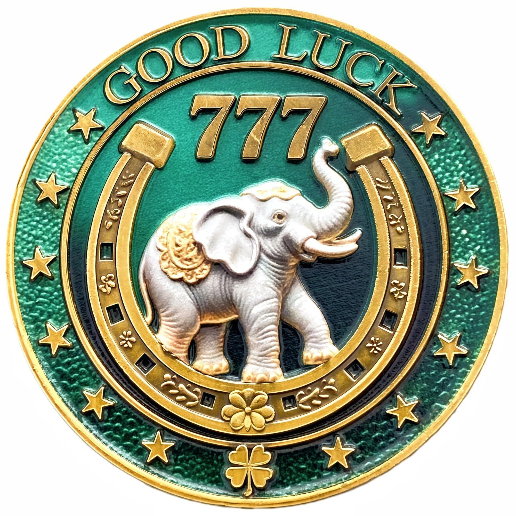 Amazon.com: Good Luck Coin with Elephant, 4-Leaf Clover & 777