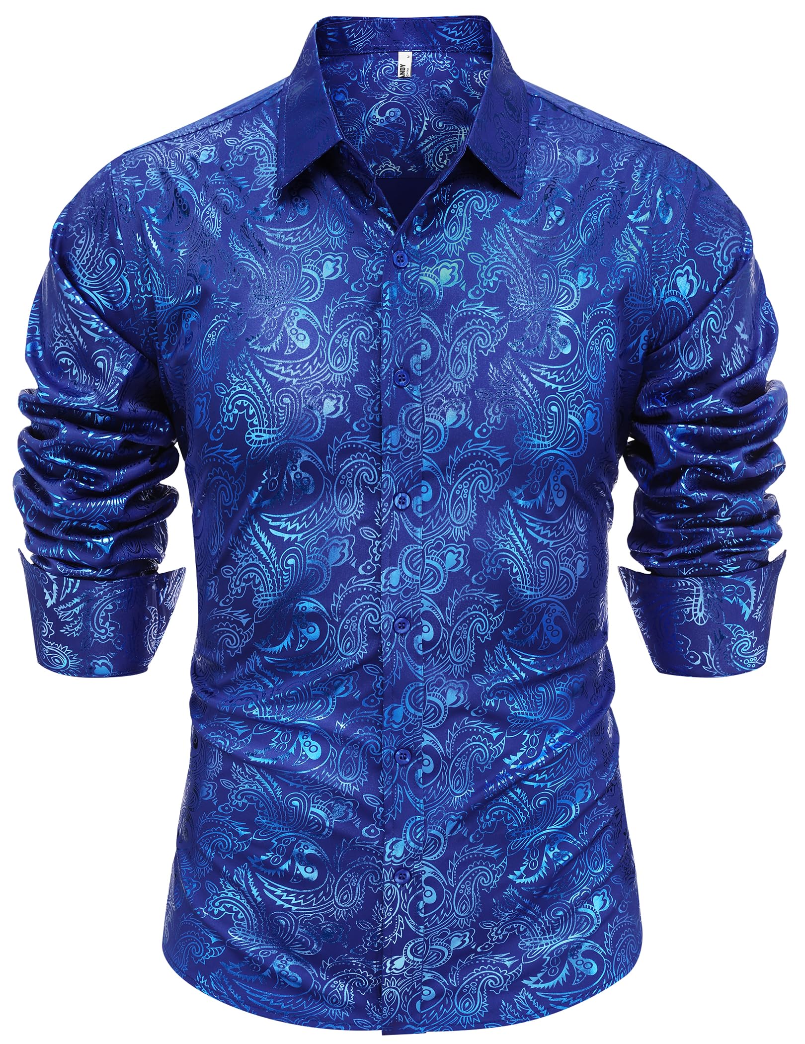 COOFANDY Men's Rose Shiny Shirt Luxury Flowered Printed Button Down Shirt