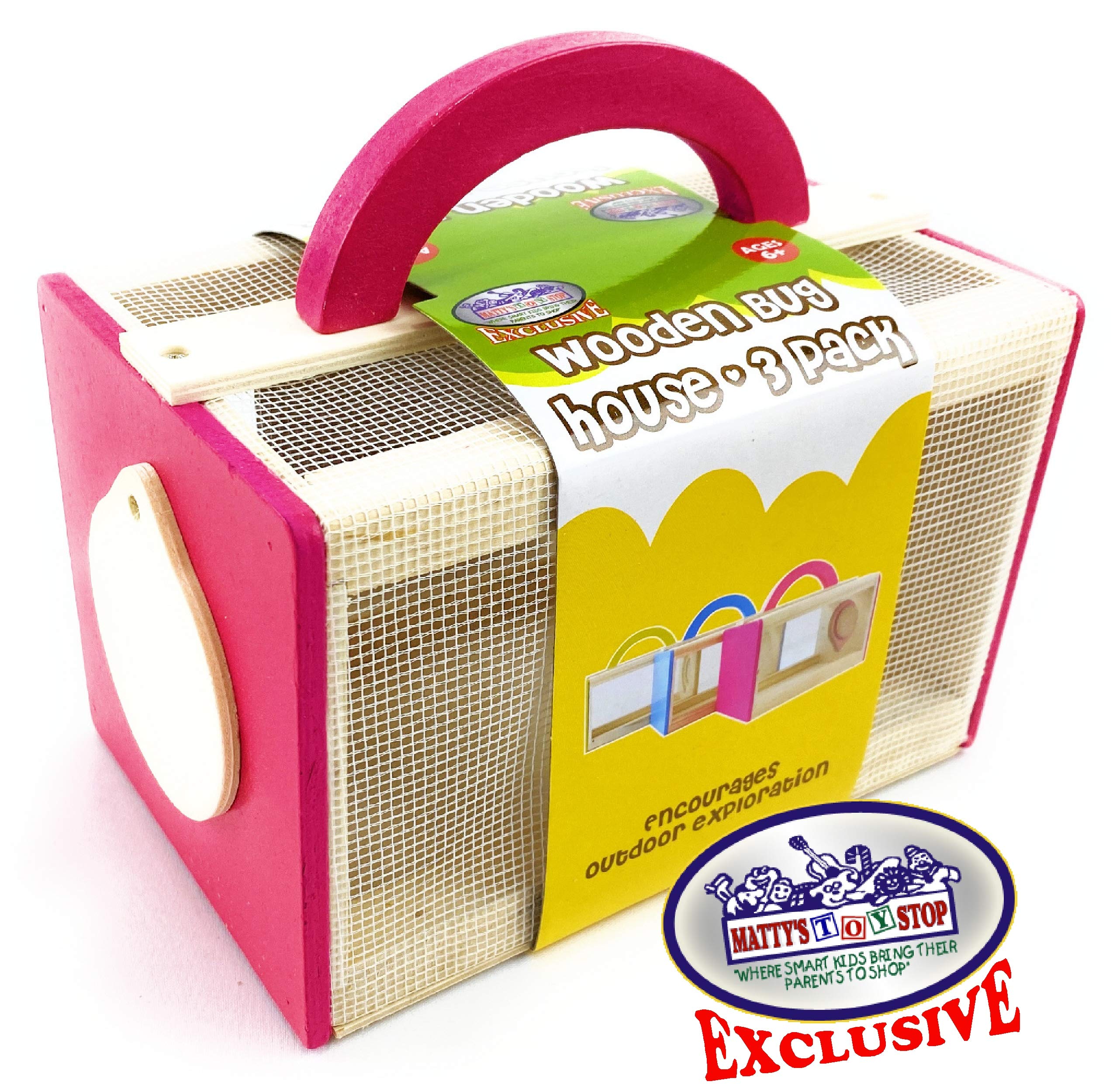 Matty's Toy Stop Wooden Bug House Insect Critter Cages with Handles in Blue, Red & Yellow (3 Pack) - Image 7